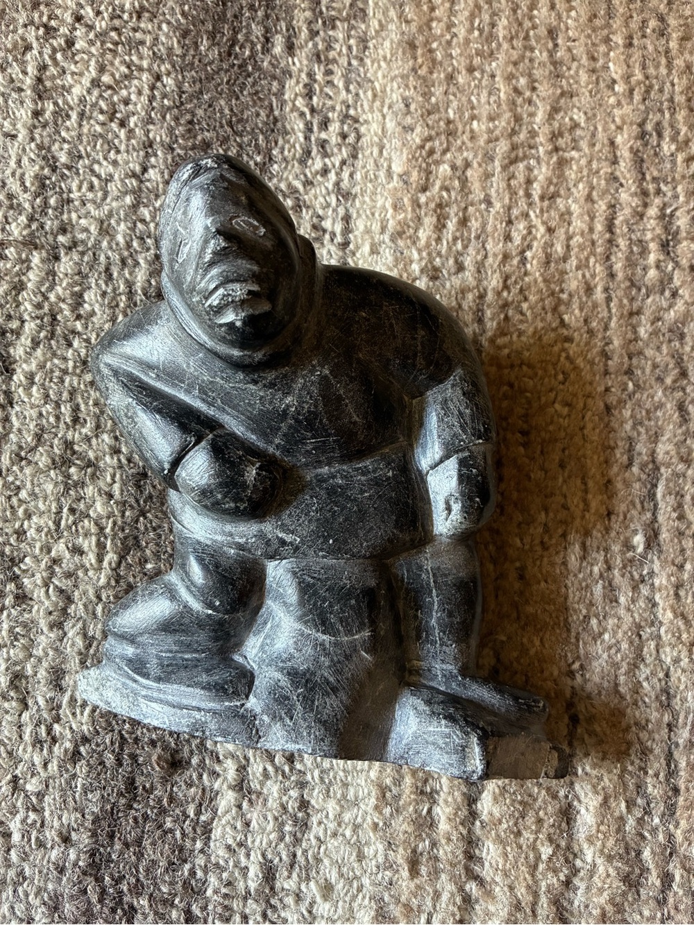 Vintage Inuit Soapstone Carving Seated Figure Eskimo Canada Native Art Sculpture